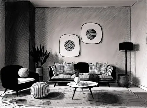 A photorealistic AI render of the architectural sketch, showing realistic lighting and materials.