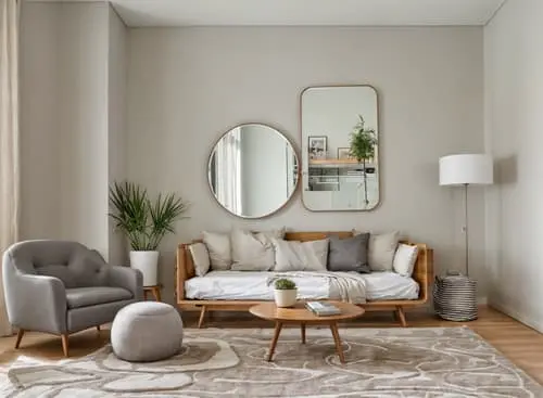 An architect's initial black and white sketch of a modern living room.